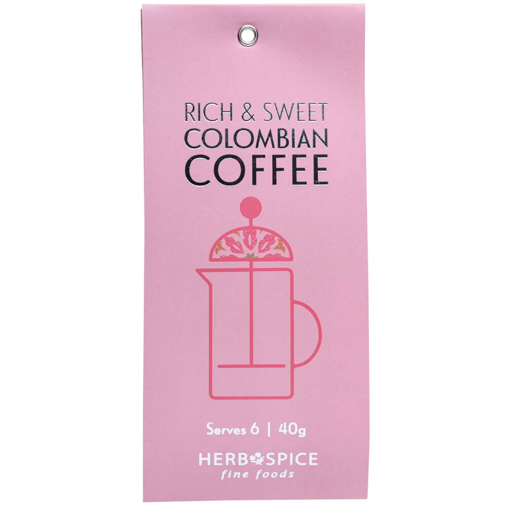 A bag pink bag of columbian coffee