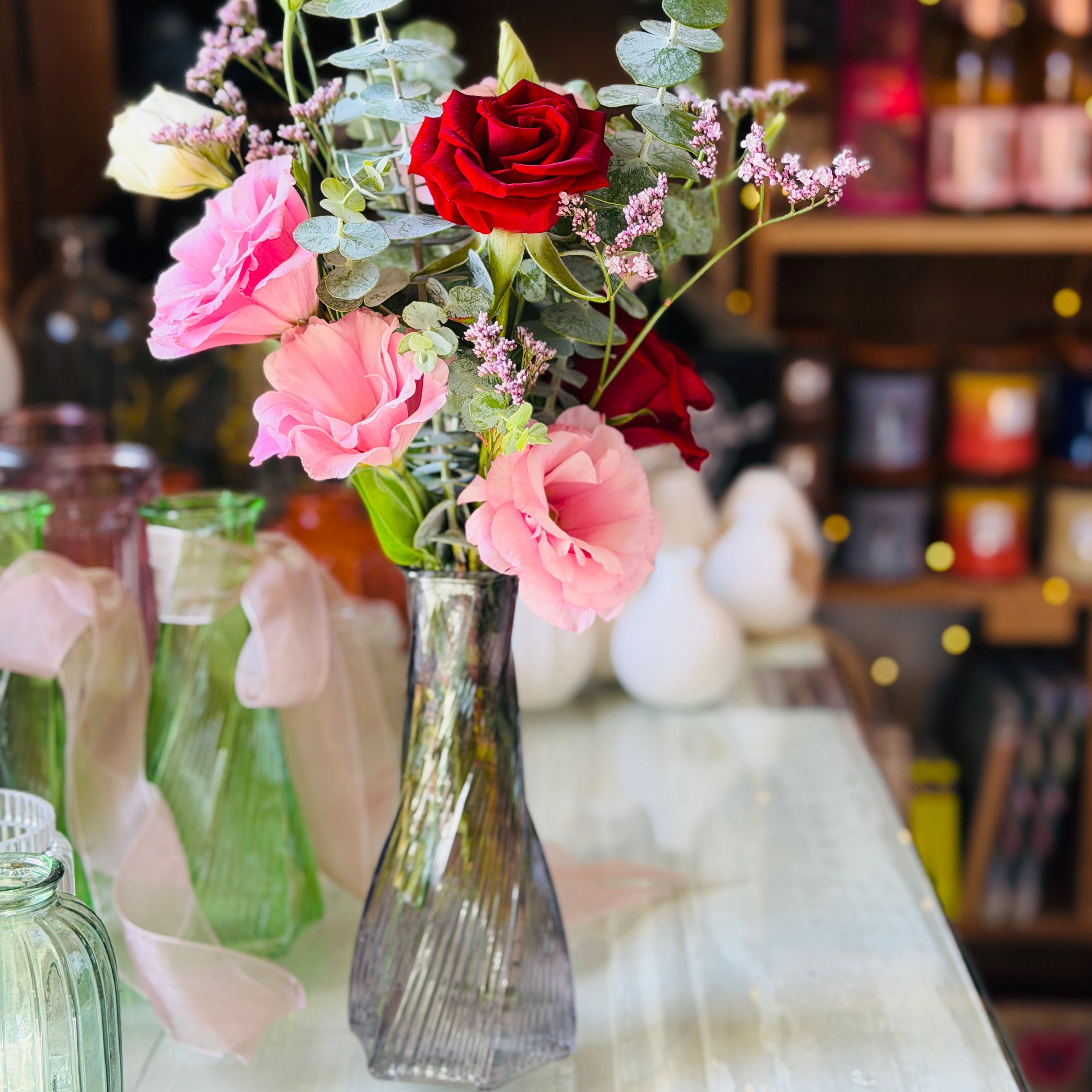 small posy or bouquet Floral arrangement in a vase on a table in The Lost Flower Shed store