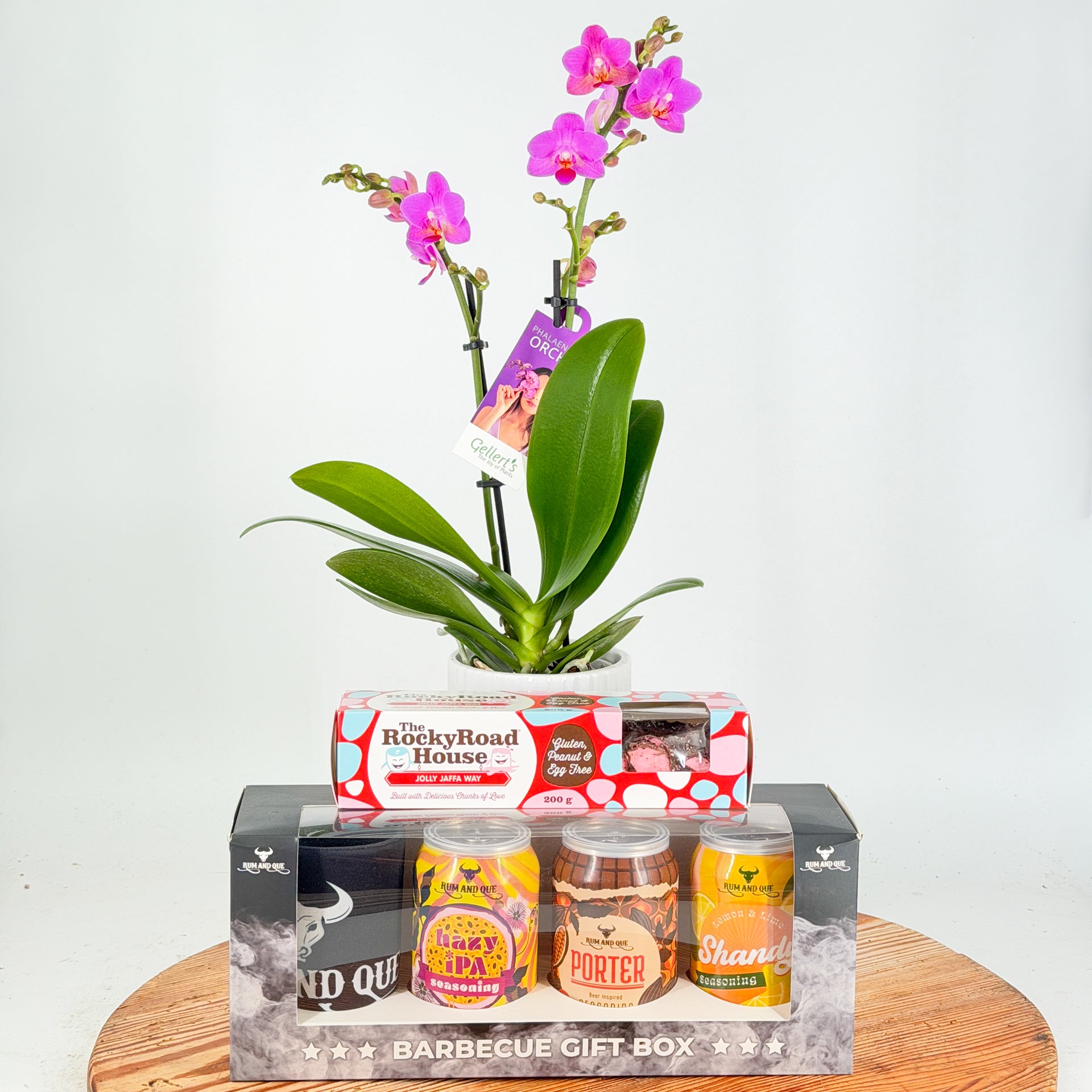 Mini orchid plant with Rum & Que BBQ seasonings