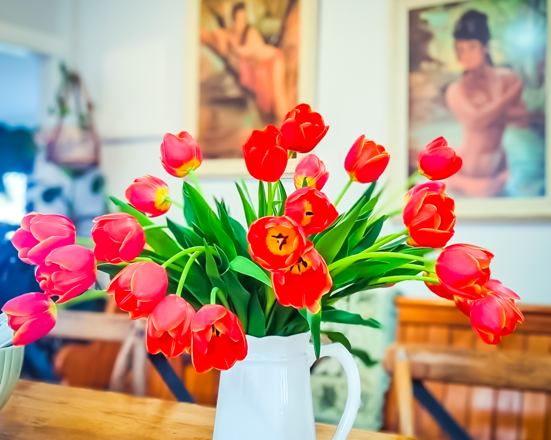 fresh tulip steps in a vase on a table