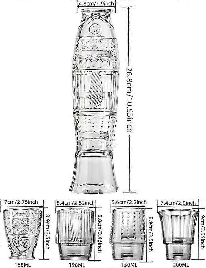 Stack of glasses that form a fish when stacked and flowers in a collection