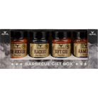A boxed set of four Smokey's BBQ sauce jars labeled Club Rocker, Blackout, Soft Cook, and Rambling, presented in a gift box with a smoky graphic background.