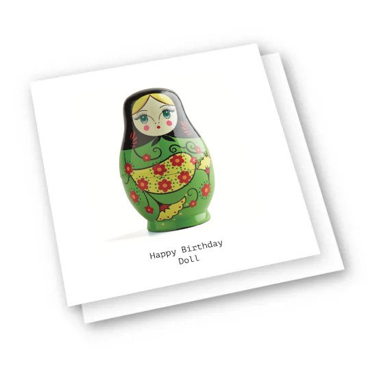 Card with Russian stacking dolls that says happy birthday doll