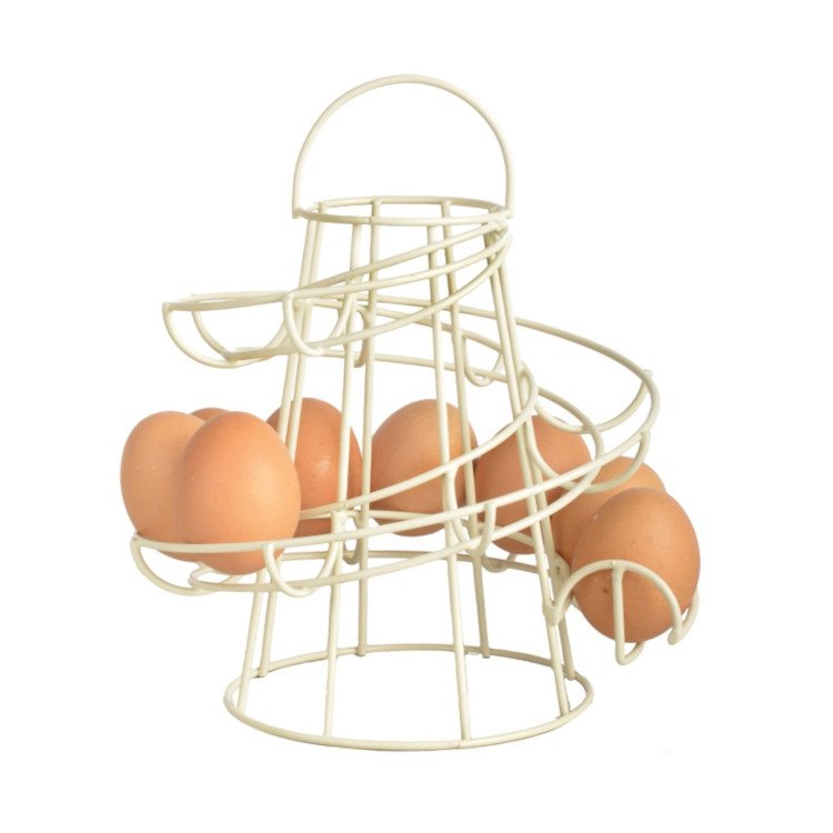 Metal spiral egg holder with eggs on it