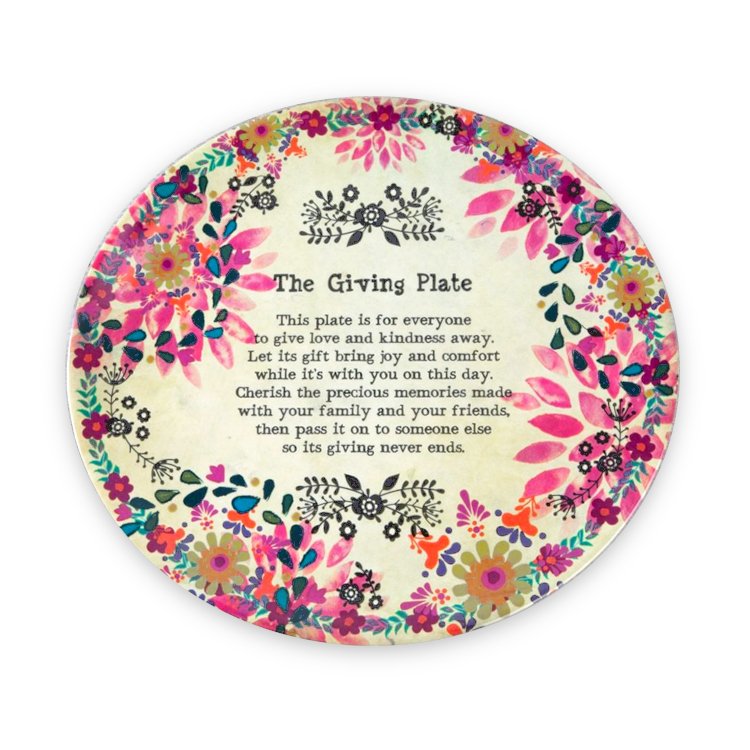 a large plate with a poem about giving