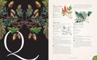 Book The Complete Language of Flowers Illustration of acorns and leaves with text on a black background