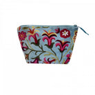 blue velvet makeup bag with flowers